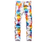 Kengue Men's Casual Straight Slim Fit Jeans Skinny Denim Pants, 650 Colourful, 32