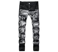 Kengue Men's Straight Slim Fit Printed Jeans Skinny Denim Pants, Z 99-black, 32
