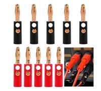 KenHLun 10Pcs Banana Plugs,4mm Gold Plated Speaker Wire Connectors for Amplifiers Home Theater Video Wall Plate Sound Systems,5 Red and 5 Black