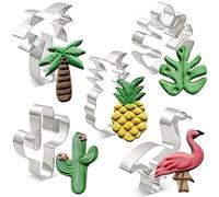 KENIAO Tropical Flamingo Cookie Cutter Set - 5 Piece - Flamingo, Palm Tree, Cactus, Pineapple and Tropical Leaf Fondant Biscuit Cutters - Stainless Steel