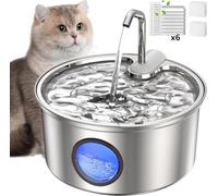 Kenida Stainless Cat Water Fountain - 108oz/3.2L Stainless Steel Cat Fountain Cat Water Dispenser Pet Water Fountain with Level Window,Smart Pump,4-Layer Filtration Systerm for Cats Dogs