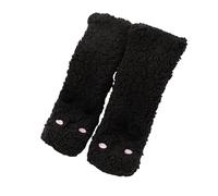 Keninll Women's slipper socks, adorable bear-print thick carpet socks, indoor non-slip sleep socks, warm and comfortable black