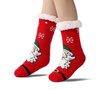 Keninll Women's slipper socks, christmas thickened fleece-lined knit carpet socks, indoor non-slip sleep socks, warm and comfortable santa -claus
