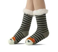 Keninll Women's slipper socks, cute animal-print thickened fleece-lined knit carpet socks, indoor non-slip sleep socks, warm and comfortable fox