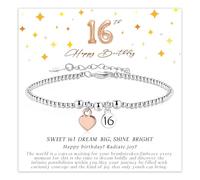 KENIY 16th Birthday Gifts for Girls, Silver Heart Bracelets for Women with Birthday Cards, 925 Sterling Silver Bracelets Adjustable, Sweet 16th Birthday Gifts for Daughter Sister Granddaughter Friends
