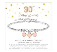 KENIY 30th Birthday Gifts for Women, Silver Heart Bracelets for Women with Cards, 925 Sterling Silver Bracelets Adjustable, 30th Birthday Gift Ideas for Mum Daughter Auntie Sister Friends