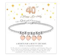 KENIY 40th Birthday Gifts for Women, Silver Heart Bracelets for Women with Cards, 925 Sterling Silver Bracelets Adjustable, 40th Birthday Gift Ideas for Mum Daughter Sister Auntie Friends