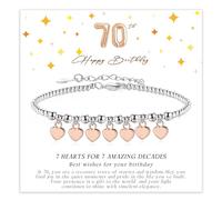 KENIY 70th Birthday Gifts for Women, Silver Heart Bracelets for Women with Cards, 925 Sterling Silver Bracelets Adjustable, 70th Birthday Gift Ideas for Womens Mum Grandma Auntie Friends