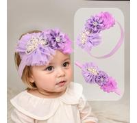 Kenjudess Baby Girls Rose Flower Headband Elastic Crown Crystal Birthday Party Princess Headband Newborn Hair Accessories (Purple A, Standard Small)