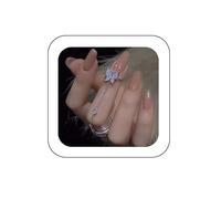 Kenjudess Bohemian Butterfly Crystal Pendant Chain Rings - Vintage Silver Gothic Adjustable Finger Rings for Women (Style B)