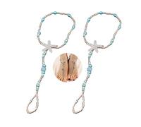 Kenjudess Bohemian Handmade Starfish Barefoot Sandals 2pcs Summer Beach Foot Chain with Toe Ring for Bride Wedding Pearl Beaded Anklet Bracelet Accessory for Women, Crystal, alloy