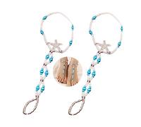 Kenjudess Bohemian Handmade Starfish Barefoot Sandals 2pcs Summer Beach Foot Chain with Toe Ring for Bride Wedding Pearl Beaded Anklet Bracelet Accessory for Women, Crystal, alloy
