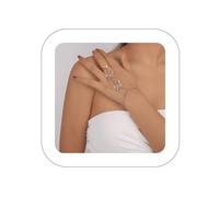 Kenjudess Hand Chain Bracelets Boho Butterfly Finger Ring Hand Harness Bracelets Dainty Open Band Ring Slave Bracelets Jewelry Accessories for Women, One Size, Silver, crystal