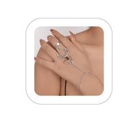 Kenjudess Hand Chain Bracelets Boho Butterfly Finger Ring Hand Harness Bracelets Dainty Open Band Ring Slave Bracelets Jewelry Accessories for Women, One Size, Silver, crystal
