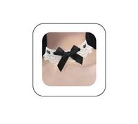 Kenjudess Vintage Bow-Knot Choker Necklace Cute White Hollow Lace Collar Necklace with Pink Bow Prom Party Ball Wedding Necklace for Women, One Size, Lace Metal, No Gemstone