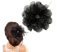Kenjudess Vintage Feather Flower Hair Clips with Pearl Large Crystal Floral Barrettes Hair Pieces Handmade Bridal Wedding Hair Accessories for Women (Black+Feather+Pearl+Crystal)