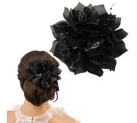 Kenjudess Vintage Feather Flower Hair Clips with Pearl Large Crystal Floral Barrettes Hair Pieces Handmade Bridal Wedding Hair Accessories for Women (Black+Beads)
