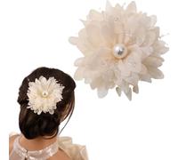Kenjudess Vintage Feather Flower Hair Clips with Pearl Large Crystal Floral Barrettes Hair Pieces Handmade Bridal Wedding Hair Accessories for Women (White+Pearl+Crystal)