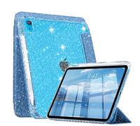 KenKe Compatible with iPad A16 11th Generation 11 Inch 2025 Case, iPad 10th Generation 10.9 Inch, Glitter Shockproof Cute Cover with Clear Sparkly Back, Pencil Holder, for Kids Girls Woman, Sky Blue