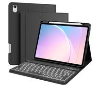 kenke for iPad 11/10th Gen Case with Keyboard 11/10.9 inch 2025 A16/2022, 7 Colors Backlit Wireless Detachable Folio Bluetooth Keyboard Cover Thin & Light with Pencil Holder, Square Keycaps, Black