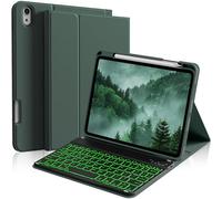 kenke for iPad 11/10th Gen Case with Keyboard 11/10.9 inch 2025 A16/2022, Detachable Wireless Bluetooth Keyboard Case with Right Side Pencil Holder, Backlit Black Square Keycaps (Dark Green