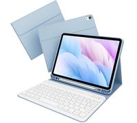 Kenke for iPad Air 11 inch 7th/6th M3/M2 (2025/2024), Air 5th/4th Generation Case with Keyboard 10.9"(2022/2020), Detachable Wireless Bluetooth Thin & Light with Left Side Pencil Holder, Sky Blue