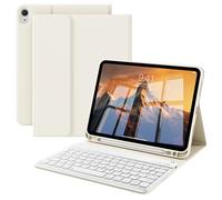 KenKe Keyboard Case for iPad 10th Generation (10.9 Inch 2022) / iPad (A16) 11th (11 inch 2025) with Left Pencil Holder, Thin&Light, Stand Folio Detachable Wireless Bluetooth Keyboard Case, Cream White