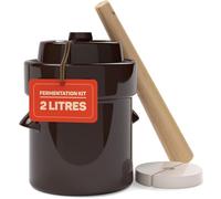 Kenley Fermentation Crock Jar 2 Litre - Stoneware Pot for Fermenting or Pickling Kimchi, Sauerkraut, Pickles, Vegetables, Kombucha - Ceramic Fermenter with Weights, Lid & Pounder