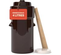 Kenley Fermentation Crock Jar - Stoneware Pot for Fermenting or Pickling Kimchi, Sauerkraut, Pickles, Vegetables, Kombucha - Ceramic Fermenter with Weights, Lid & Pounder (4 Litre)