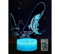 Kenmaca Fishing Night Light for Boys Bedroom, Fish 3D Illusion Lamp 16 Colors Changing Dimmable Room Decor, Touch & Remote Control, Birthday Father’s Day Christmas Gift Girl Toy Kid Teen Fisherman