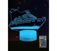Kenmaca Ship Night Light for Boys Girls Bedroom, Cruise Model 3D Illusion Lamp 16 Colors Changing Dimmable Room Decor, Touch & Remote Control, Birthday Christmas Toy Gift Souvenirs Toddler Kid Teen