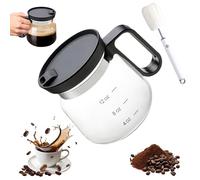 Kenmohuo 16 oz Glass Coffee Mugs, Pot Shaped Drinking Cups with Handle and Travel Lid, Heat Resistant, Spill Proof, Novelty Coffee Pot Mug for Tea Hot Chocolate Milk Lemonade with Soft Bottle Brush