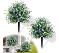 Kenmohuo 2Pcs 23" Artificial Topiary Ball flowers Outdoor - UV Resistant Fake Plants with Ground Spike, Realistic Boxwood Camellia Bushes Trees for Spring Garden, Porch, Patio & Yard Decor