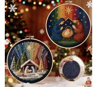 Kenmohuo 2pcs Christian Nativity Embroidery kit, Christian Cross Stitch Kits Needlepoint Crafts for Adults, Crewel Embroidery Patterns Kits for Beginners with Pattern, Needles, Threads, Tools