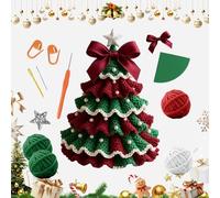 Kenmohuo Christmas Tree Crochet Decorations Kit, DIY Christmas Patterns Yarn Craft Knitting Kit for Beginners, Handmade Holiday Ornament Decor Material with Bow Stars and Pearls
