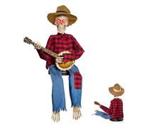 Kenmohuo Dueling Banjo Skeletons - Animated Halloween Skeleton Decoration, Funny Country Skeleton Musicians with Light Up Eyes for Haunted House Party Indoor Outdoor & Home Decor (Red)