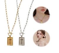 Kenmohuo Gold Cross Necklace for Women Trendy, 14K Gold Plated Charm Choker, Dainty Religious Faith Cross Pendant Necklaces (Silver)