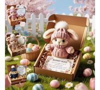 Kenmohuo Handmade Bunny Hug Easter Gift, 2026 New Cute Soft Plush Mini Rabbit Hugs in Box with Card, Easter Basket Bunny Stuffer Adult for Birthday, Mother's Day, Valentine's Day (Pink)