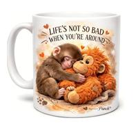 Kenmohuo Punch Monkey Mug, Punch and His Bear Mug, Inspirational Little Monkey Ceramic Coffee Mug, Unique Motivational Gift for Animal Lovers