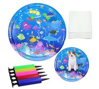 Kenmohuo Thickened Cat Water Mat, 100 * 100cm WaterBed for Cats, Tummy Time CatMat with Fish, Water Sensory Cat Play Cushion with 5 Repair Patches & 1 Color Pump