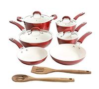 Kenmore 126358.12 Arlington Nonstick Ceramic Coated Forged Aluminum Induction Cookware with Bakelite Handles, Metallic Red