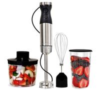Kenmore Stick Blender Handheld 4-in-1 Immersion Blender Electric Hand Blenders Food Processor Chopper Whisk 700mL Beaker Lid Stainless Steel Quad Blade for Kitchen Soup Baby Food Puree Smoothies