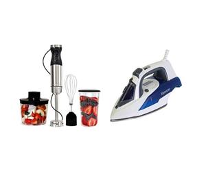 Kenmore Immersion Hand Blender Handheld Blending Stick Food Chopper Whisk 700mL Beaker + Advanced Steam Iron Garment Steamer Iron Flame Steam Irons with Digital Temperature Control 9 Fabric Presets