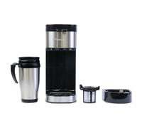 Kenmore Single Serve Coffee Maker With Stainless Steel Travel Mug, Capsule/Pod & Ground Coffee Brewing, K Cup Compatible, Hot & Iced Coffee Machine, 6 to 14 Oz Brew Sizes, Auto Shut-Off, Black