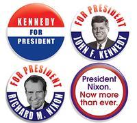 Kennedy and Nixon Election Pinback Button/Pin (2.25 inches) for Costume - Set of 4 - For President, Metal, no gemstone
