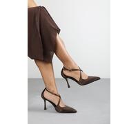'Kennedy' Strappy Pointed Toe High Heels with Rhinestone Embellishments Where's That From Brown 3