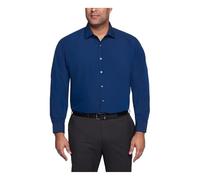 Kenneth Cole Men's Dress Shirt Slim Fit Solid, Medium Blue, 16"-16.5" Neck 32"-33" Sleeve