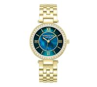 Kenneth Cole New York Ladies' Modern Classic Watch - Green Mother of Pearl Dial, Gold Roman Numerals, Crystal Top Ring, Refined Elegance