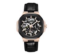 Kenneth Cole New York Luxury Watch for Men, Automatic Movement, Water Resistant, Sophisticated & Sl esign, Black & Rose Gold Case - Black Leather, Rustic