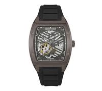 Kenneth Cole New York Men's Automatic Watch - Skeleton Dial, Curved Case, Contemporary Style, Chocolate - Black Silicone Strap, Skeleton Dial